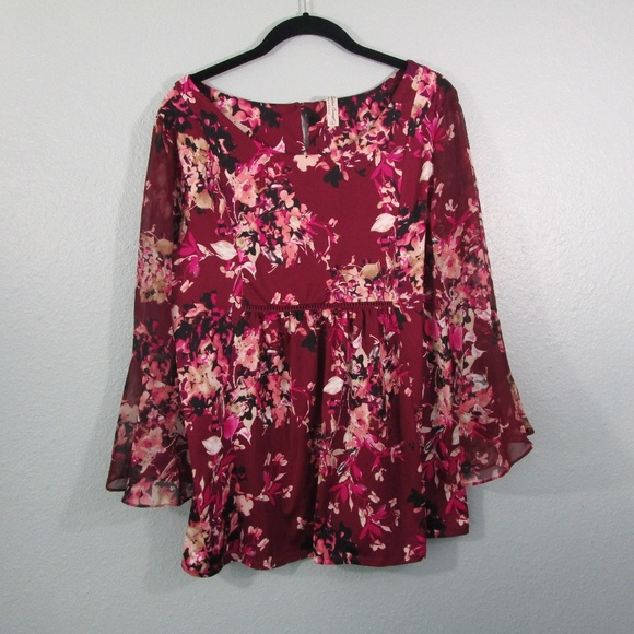 PerSeption Concept Tops - PerSeption Concept Flowy Magenta Flora Blouse - L